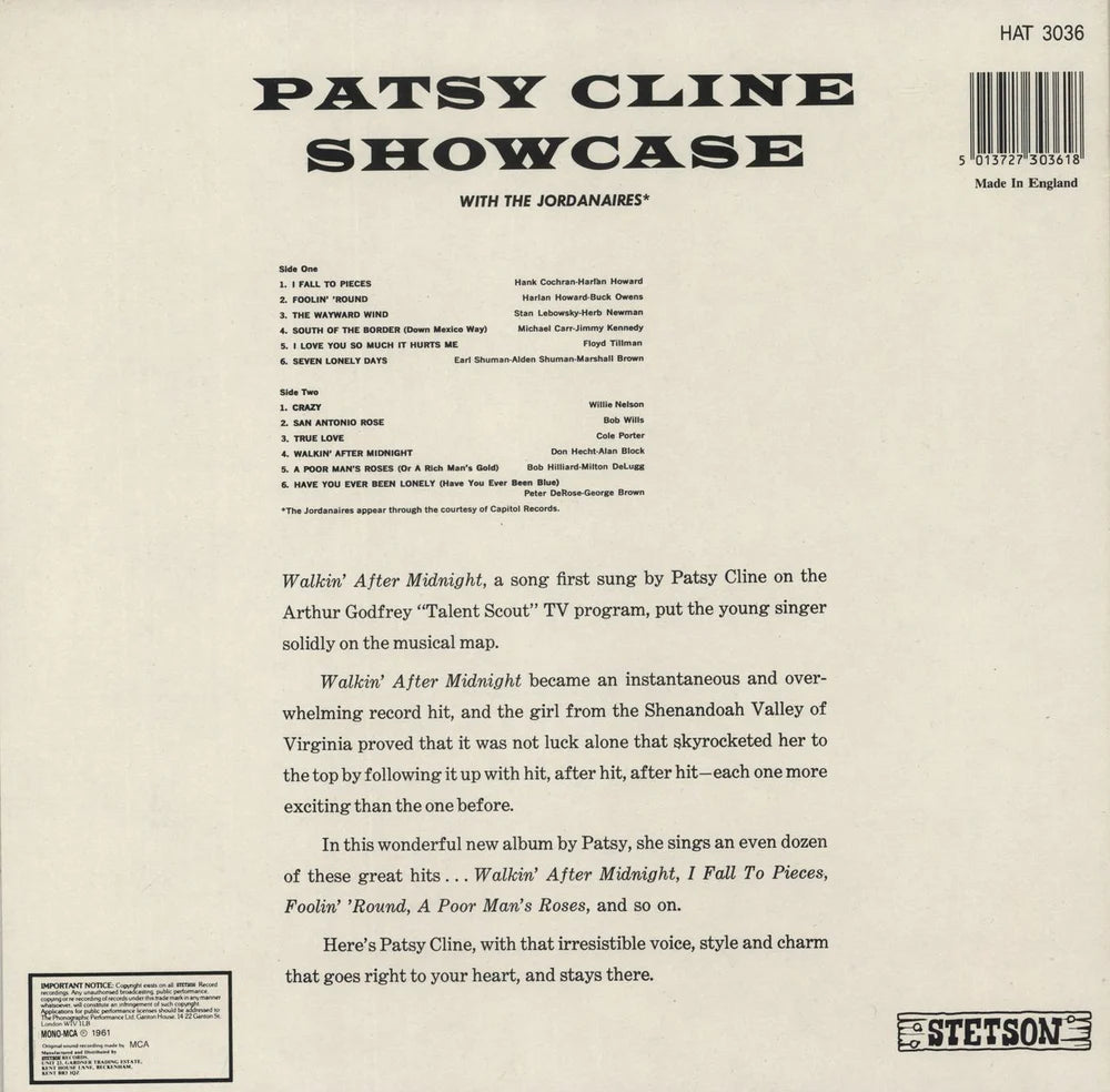 Patsy Cline - "Showcase" VMP Exclusive Orange/Yellow/Blue Tricolor 180 gram Vinyl