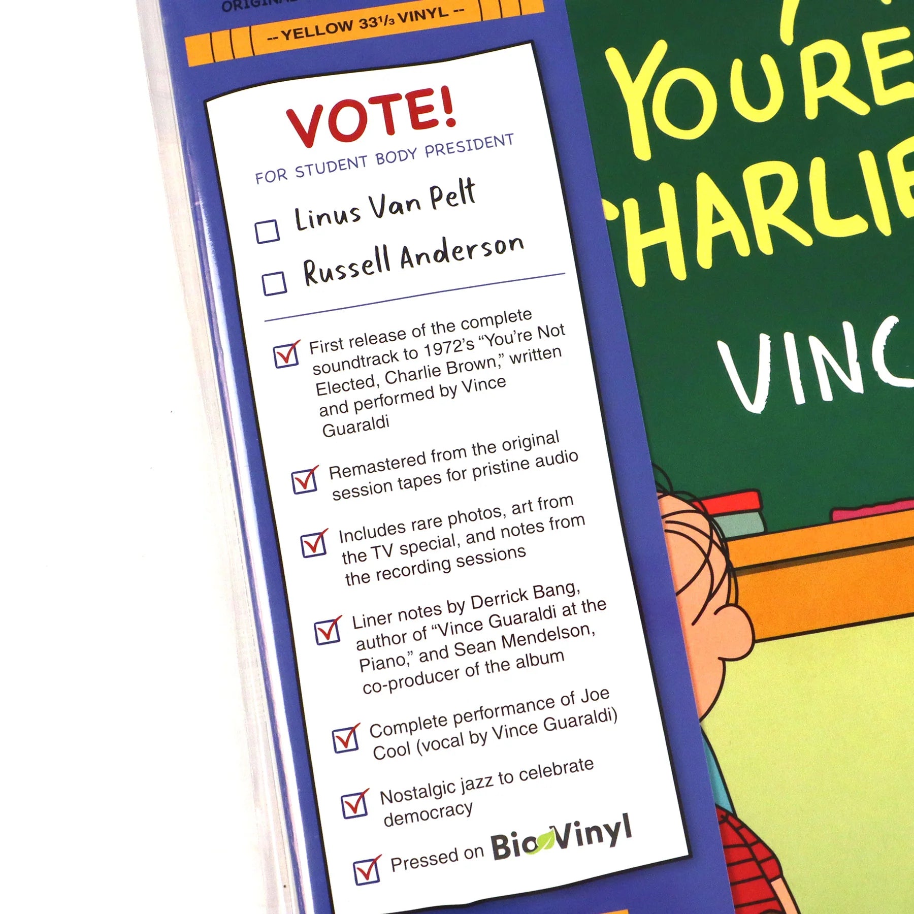 Vince Guaraldi You're Not Elected, Charlie Brown (Woodstock Yellow Vinyl) LP
